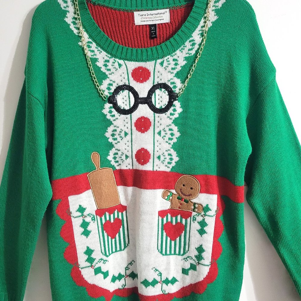 Tiara International Ugly Christmas Sweater Size XL Green Long Sleeve Holidays